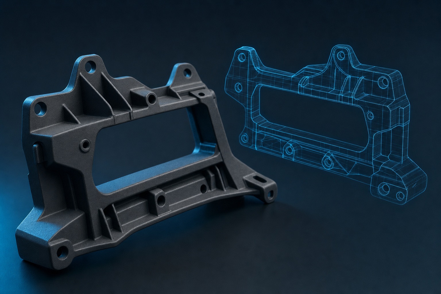 Reconstructed dashboard bracket for a 1968 classic car, 3D-modelled from scanned fragments